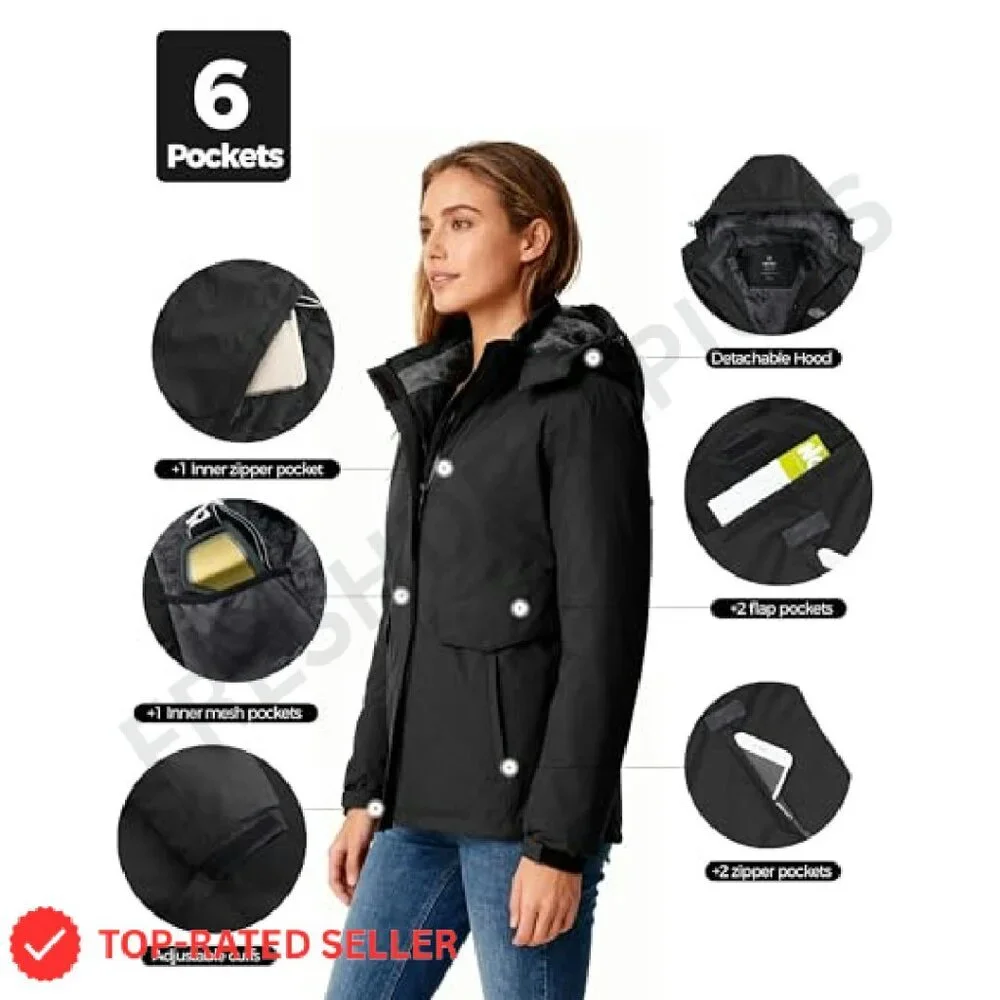Waterproof Ski Jacket Warm Winter Coat Windproof Snow Fleece Lined